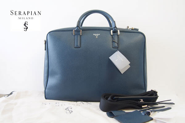 セラピアン｜Serapian Milano｜2WAY ブリーフケース｜ネイビー｜Single briefcase with zip Evolution  Ocean Blue