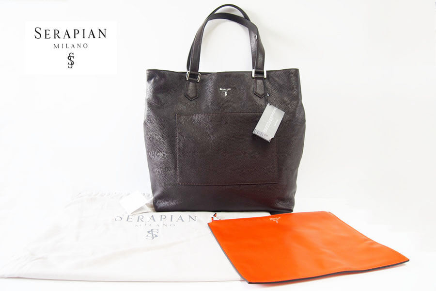 素材本革SERAPIAN 最終価格 ロワーカーフレザー クラッチバッグ BROWN