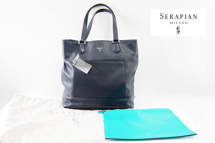 【Sold Out】セラピアンミラノ｜Serapian ｜クラッチ付 トートバッグ｜ネイビー