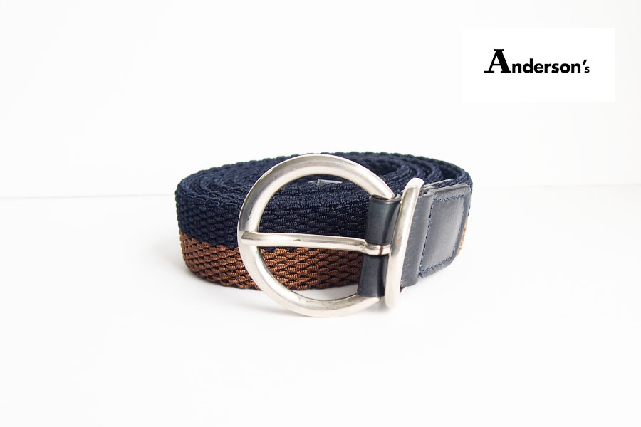 【Sold Out】【中古】アンダーソンズ｜Anderson's｜エラスティックメッシュベルト｜ネイビー×ブラウン｜85