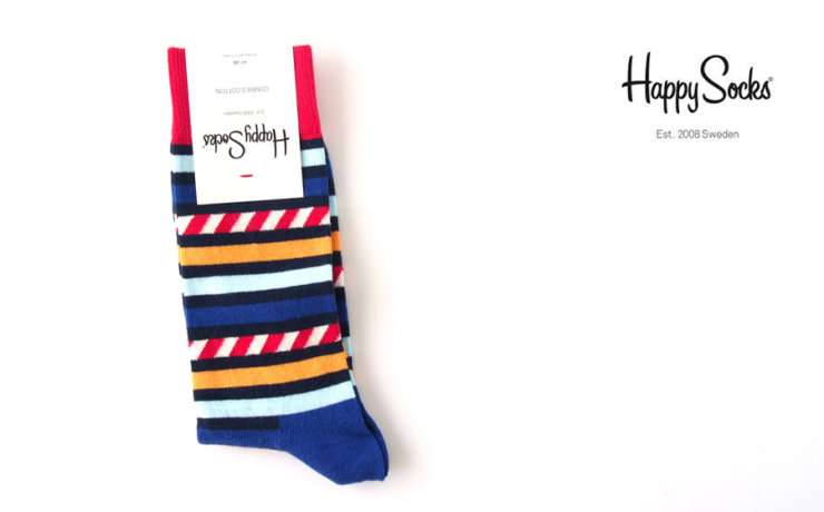 ハッピーソックス｜happy socks｜クルー丈カジュアルソックス｜ボーダー柄｜レッド×ブルー×イエロー　イメージ01