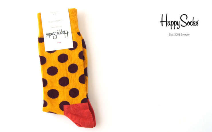 ハッピーソックス｜happy socks｜クルー丈カジュアルソックス｜ビッグドット柄｜BIG DOT SOCK｜マスタード　イメージ01
