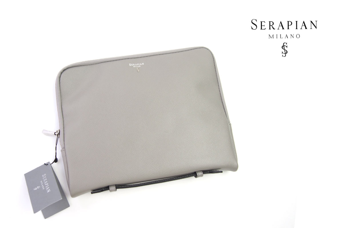 セラピアンミラノ｜Serapian Milano｜ハンドル付きクラッチバッグ｜タブレットケース｜SEVOEWLL6011-M26｜ライトグレイ　イメージ01