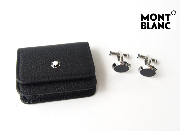 モンブラン｜MONTBLANC｜ラウンドカフリンクス＋レザーポーチセット