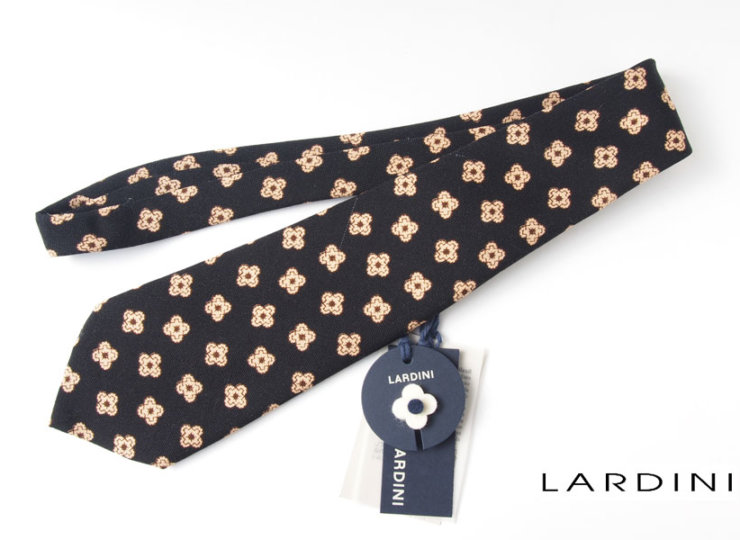 【Sold Out】ラルディーニ｜LARDINI｜ブートニエール柄 シルク混 ウールシルクネクタイ｜ブラック