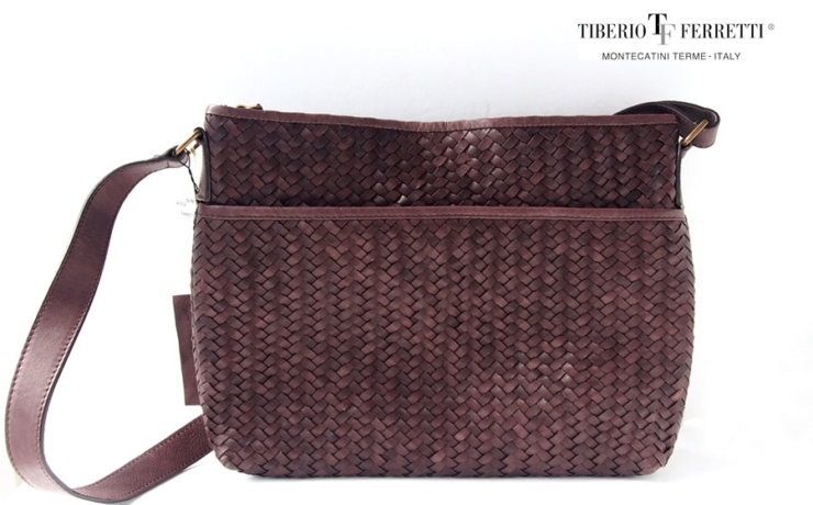 ティベリオ･フェレッティ｜TIBERIO FERRETTI｜ネイビーレザーイントレチャートショルダーバッグ ｜Borsello｜チョコイメージ01