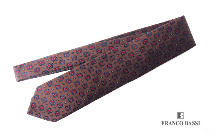 フランコバッシ｜Franco Bassi｜小紋柄シルクネクタイ｜ブラウン×レッド×ネイビーイメージ01