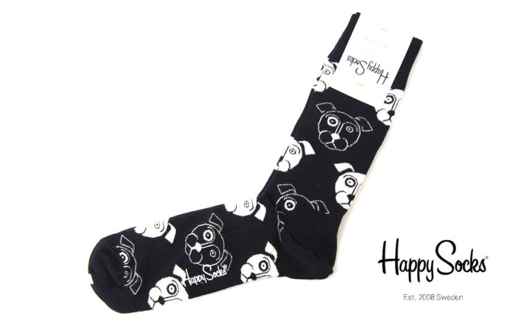 ハッピーソックス｜happy socks｜クルー丈カジュアルソックス｜ドッグ柄ソックス｜ブラック｜10111023イメージ01