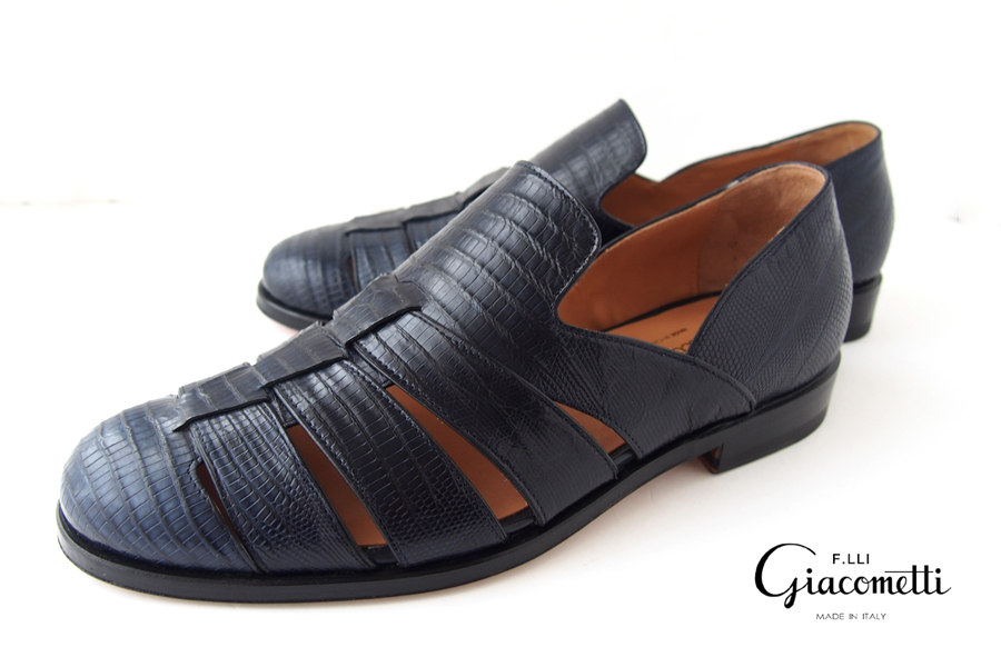 【Sold Out】ジャコメッティ｜Ｆ.lli Giacometti｜グルカサンダル スリッポン｜FG422 イグアナ革 TEJUS ｜ネイビー