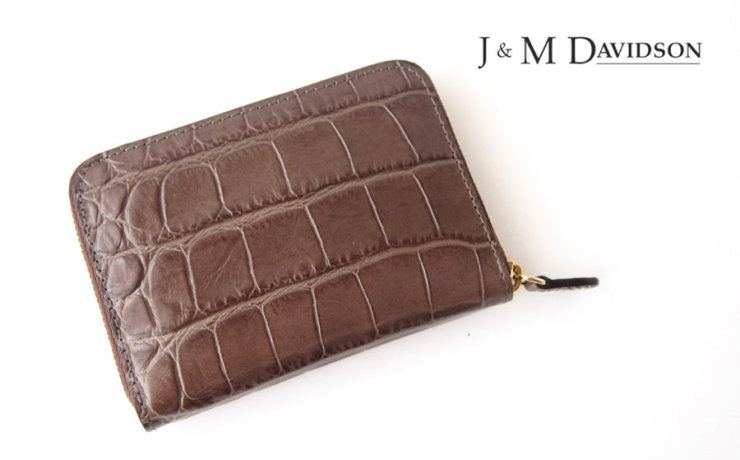 ジェイアンドエムデヴィッドソン｜J&M Davidson｜クロコ型押しラウンドファスナーカード&コインケース｜グレージュイメージ01
