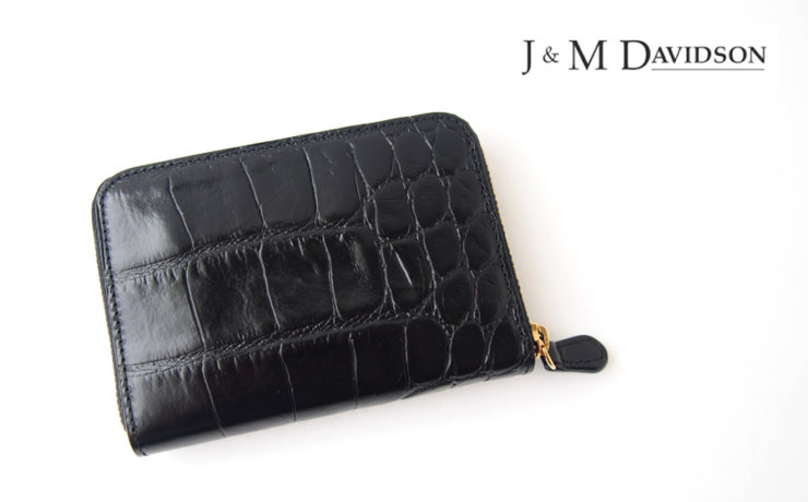 ジェイアンドエムデヴィッドソン｜J&M Davidson｜クロコ型押しラウンドファスナーカード&コインケース｜ブラックイメージ01