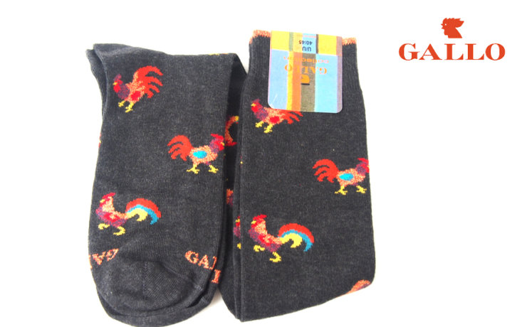 ガッロ｜GALLO｜ロングホース ソックス｜GAM799173｜にわとり柄｜グレイイメージ01
