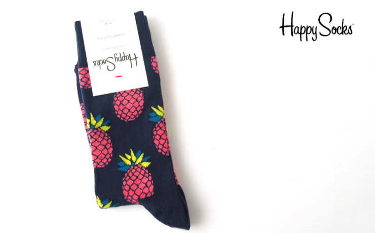 ハッピーソックス｜happy socks｜クルー丈カジュアルソックス｜パイナップル｜Pineapple｜ネイビーイメージ01