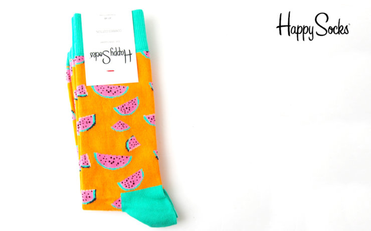 ハッピーソックス｜happy socks｜クルー丈カジュアルソックス｜すいか柄｜Watermelon｜オレンジイメージ01