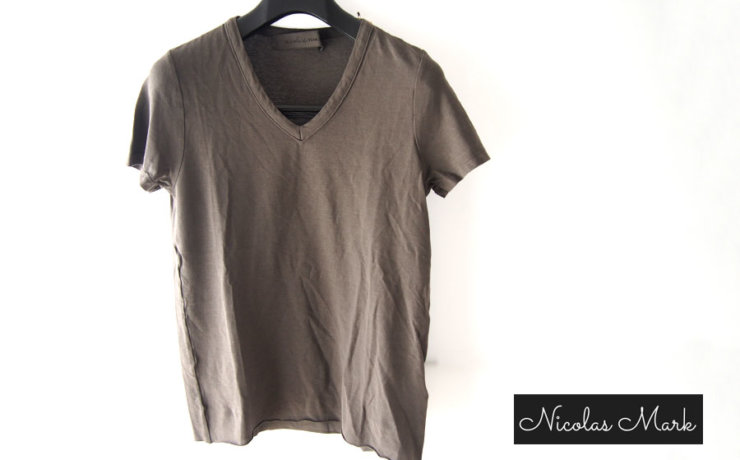 ニコラス＆マーク｜Nicolas & Mark｜Vネック半袖Tシャツ｜M｜カーキブラウンイメージ01
