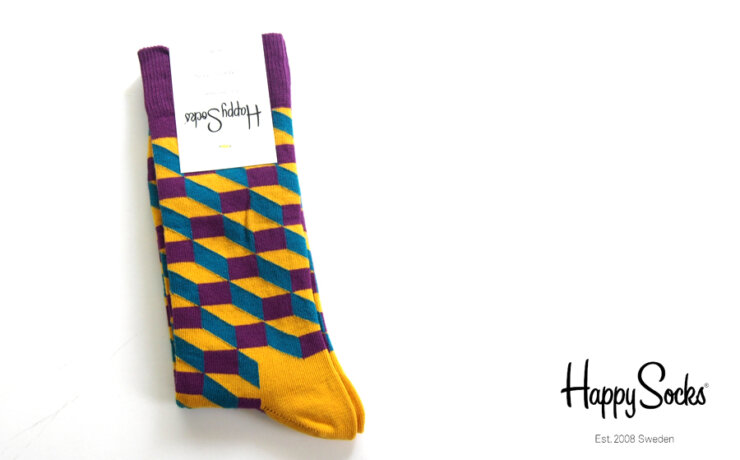 ハッピーソックス｜happy socks｜クルー丈カジュアルソックス｜オプティックソックス｜FILLED OPTIC SOCK｜パープル×マスタード×ブルーイメージ01