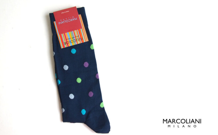 マリコリアーニ｜marcoliani｜クルー丈ピマコットンドット柄ソックス｜Multicolor dots 034 Blueイメージ01