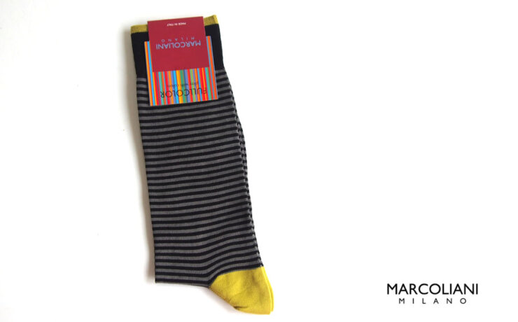マリコリアーニ｜marcoliani｜ピマコットンクルー丈ボーダーソックス｜Palio Stripe｜Black flannelイメージ01