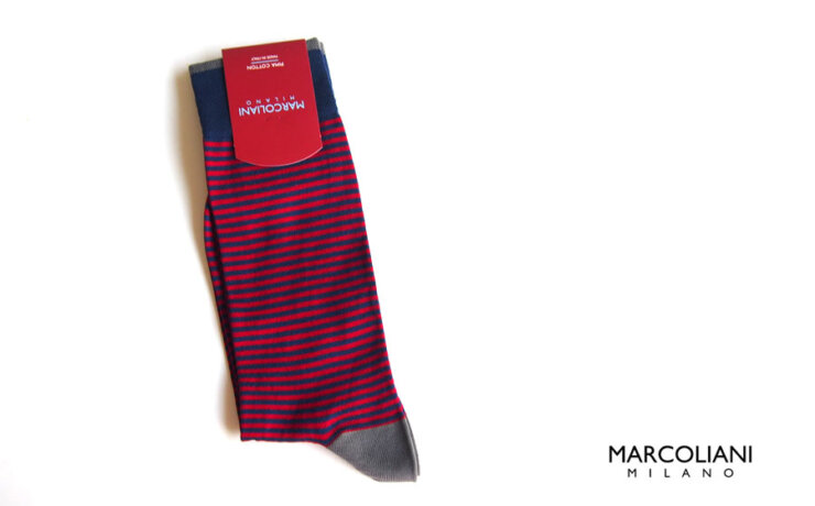 マリコリアーニ｜marcoliani｜ピマコットンクルー丈ボーダーソックス｜Palio Stripe｜Redイメージ01