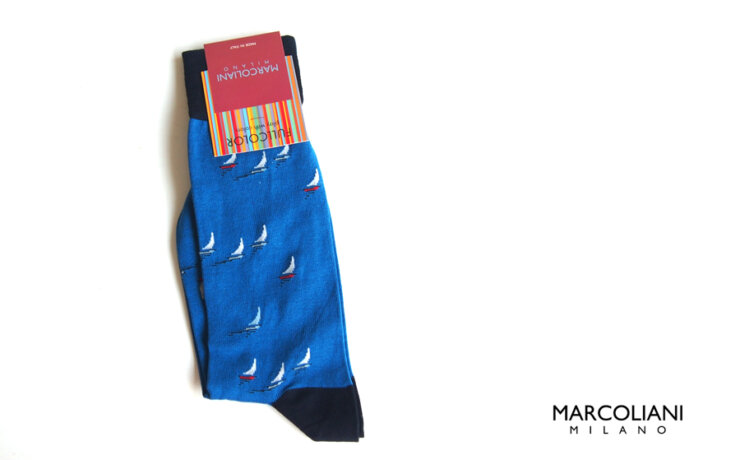マリコリアーニ｜marcoliani｜クルー丈ピマコットンヨット柄ソックス｜Regatta　081 Royal blueイメージ01