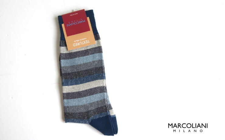 マリコリアーニ｜marcoliani｜クルー丈ボーダーソックス｜Tonal stripe｜Blue mixイメージ01