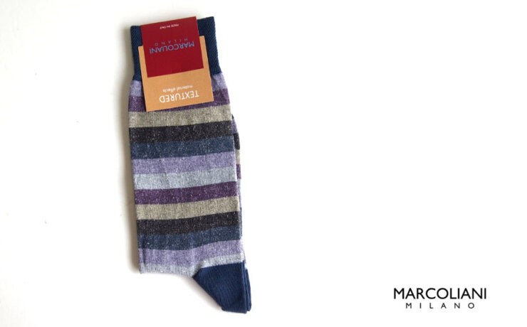 マリコリアーニ｜marcoliani｜クルー丈ボーダーソックス｜Tonal stripe｜Denim lavenderイメージ01