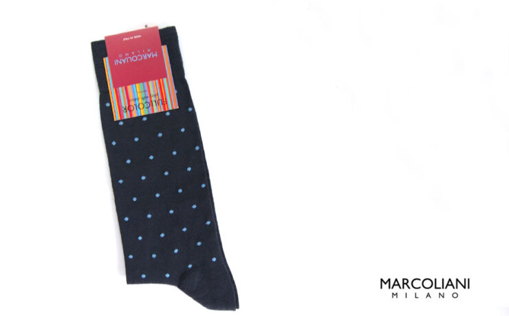 マリコリアーニ｜marcoliani｜クルー丈ピマコットンドット柄ソックス｜Polka dots ASPHALT / BLUEイメージ01