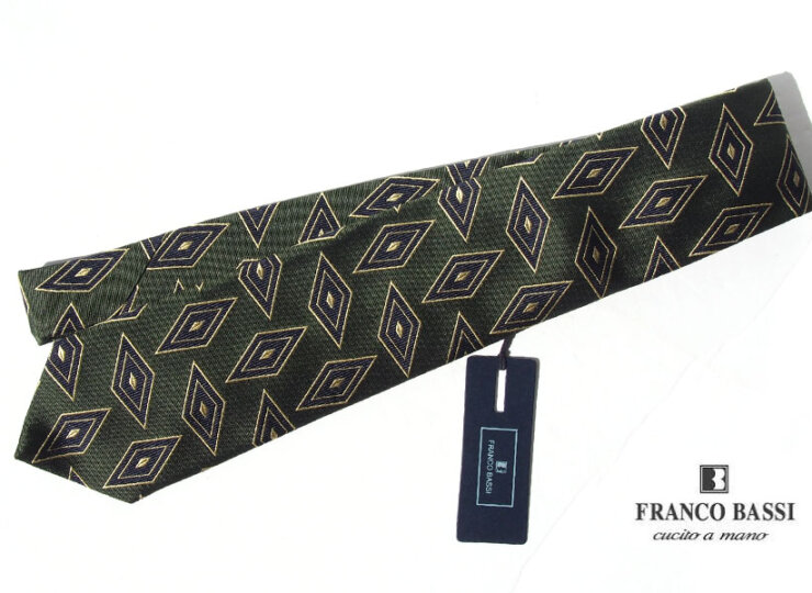 極美品 FRANCO BASSI フランコバッシ ネクタイ 小紋柄 ゴールド系極美 