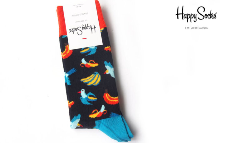 ハッピーソックス｜happy socks｜クルー丈カジュアルソックス｜バナナバード柄｜Banana Bird Sock｜110117070｜ブラックイメージ01