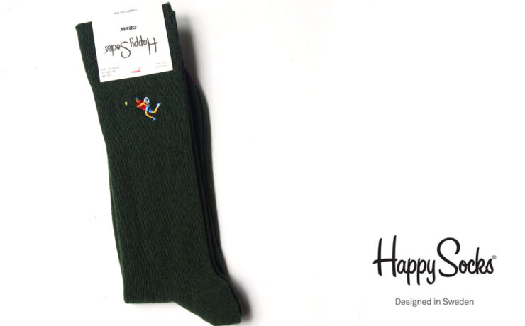 ハッピーソックス｜happy socks｜クルー丈カジュアルソックス｜テニス柄刺繍入り｜Ribbed Embroidery Game Set Sockイメージ01