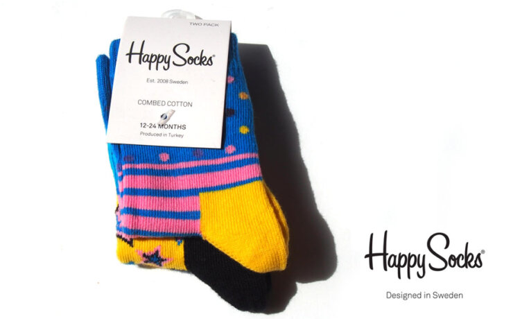 ハッピーソックス｜happy socks｜キッズ用クルー丈ソックス2足セット｜ドット×ボーダー柄・星柄ソックス｜12-24カ月用イメージ01