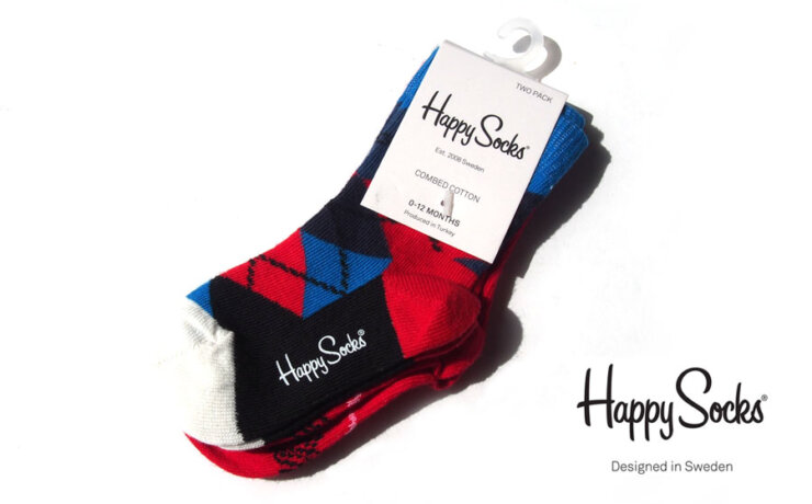 ハッピーソックス｜happy socks｜キッズ用クルー丈ソックス2足セット｜アーガイル柄・ギター柄ソックス｜0-12カ月用イメージ01