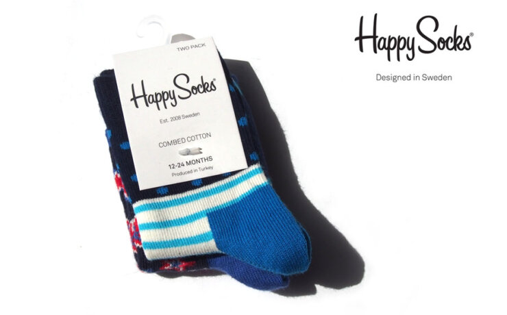 ハッピーソックス｜happy socks｜キッズ用クルー丈ソックス2足セット｜ドット×ボーダー柄・星柄ソックス｜BLUE｜12-24カ月用イメージ01