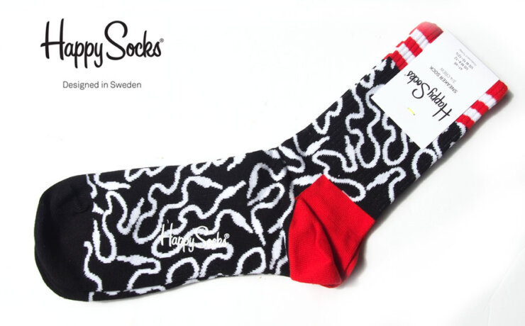 ハッピーソックス｜happy socks｜スニーカーソックス｜3/4クルー丈｜Wire 3/4 Socks (black/white)イメージ01