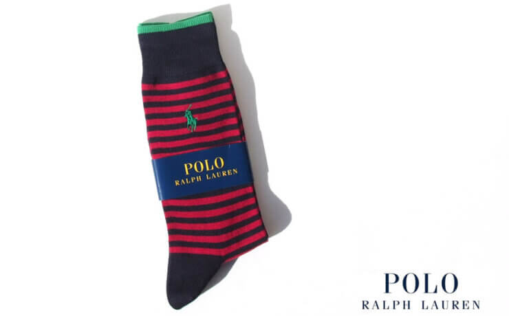 ポロ　ラルフローレン｜POLO　Ralph Lauren｜クルー丈ボーダー柄ソックス｜レッドイメージ01