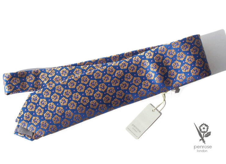 ペンローズ ロンドン｜penrose london｜フラワー柄シルクネクタイ｜ブルー×イエローイメージ01