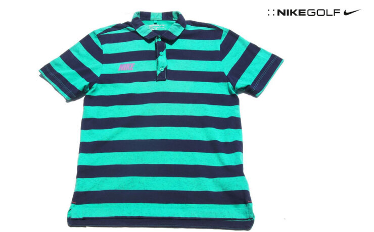 【中古】ナイキ　ゴルフ｜Nike｜ボーダー柄半袖ポロシャツ｜ドライフィット｜Mイメージ01