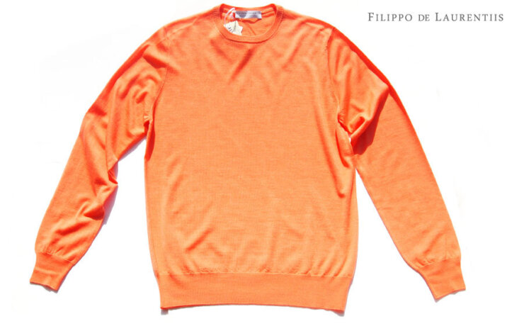 フィリッポ デ ローレンティス｜FILIPPO DE LAURENTIIS｜ハイゲージウール×シルク×カシミヤクルーネックニット｜46｜オレンジイメージ01