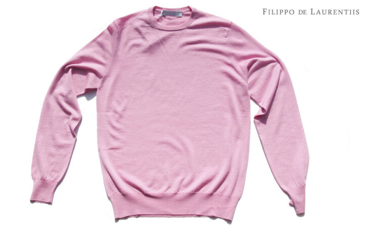 フィリッポ デ ローレンティス｜FILIPPO DE LAURENTIIS｜ハイゲージウール×シルク×カシミヤクルーネックニット｜44｜ピンクイメージ01