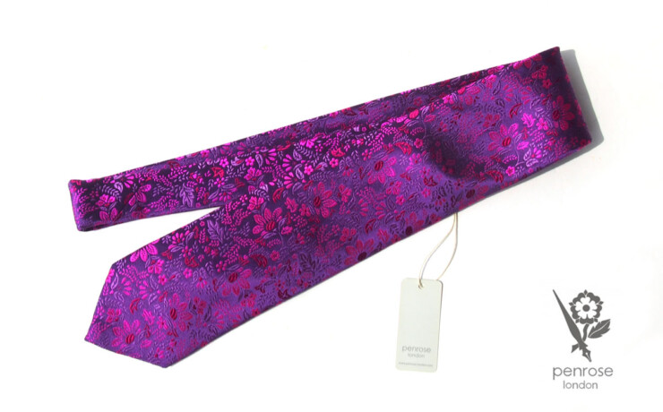 ペンローズ ロンドン｜penrose london｜フラワー柄シルクネクタイ｜08｜パープルベース×ピンクジャガードイメージ01