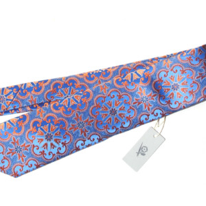 ペンローズ ロンドン｜penrose london｜ペイズリー＆フラワー柄シルクネクタイ｜10｜ブルーベース×オレンジジャガードイメージ01