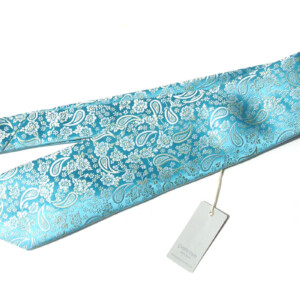 ペンローズ ロンドン｜penrose london｜ペイズリー＆フラワー柄シルクネクタイ｜13｜ターコイズブルーベース×ホワイト×イエロージャガードイメージ01