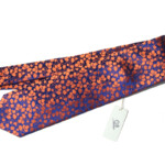 ペンローズ ロンドン｜penrose london｜フラワー柄シルクネクタイ｜14｜パープル＆ダークブルーベース×オレンジジャガードイメージ01