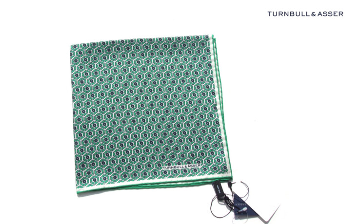 ターンブル&アッサー｜Turnbull & Asser｜02｜ジャカードシルクポケットチーフ（HH45302／グリーン）イメージ01