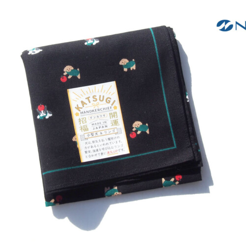 ナイガイ｜NAIGAI｜デザインハンカチーフ｜KATSUGI HANDKERCHIEF｜小型犬＆リンゴイメージ01