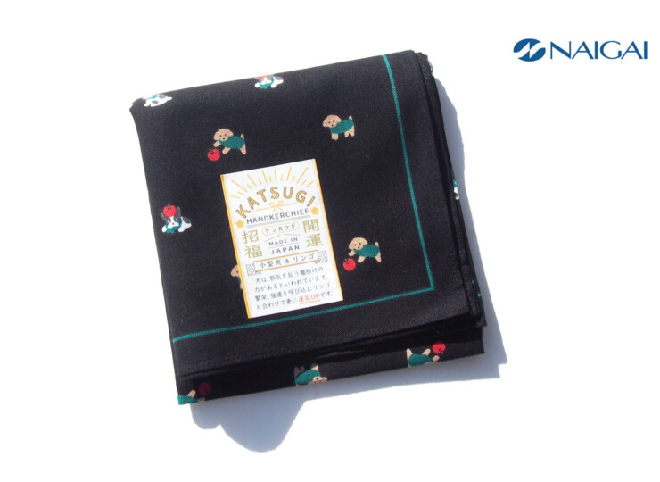 ナイガイ｜NAIGAI｜デザインハンカチーフ｜KATSUGI HANDKERCHIEF｜小型犬＆リンゴイメージ01