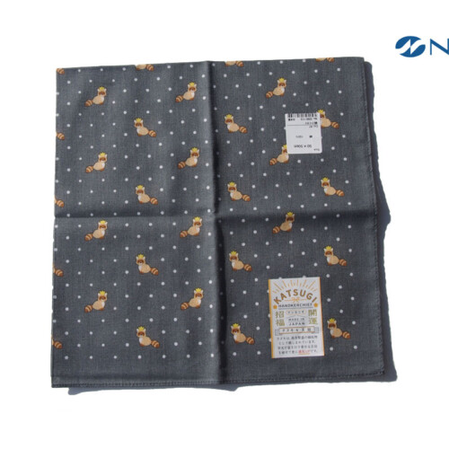 ナイガイ｜NAIGAI｜デザインハンカチーフ｜KATSUGI HANDKERCHIEF｜タヌキ＆王冠｜グレーイメージ01
