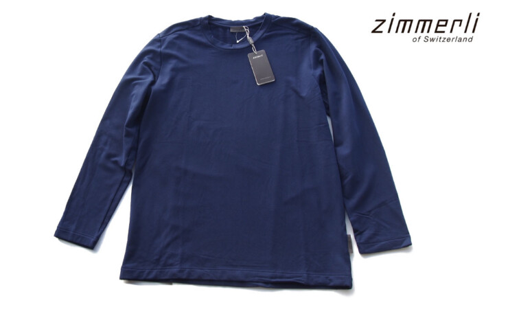 ヅィメリ｜Zimmerli｜裏起毛ロングスリーブプルオーバーシャツ｜M｜ネイビーイメージ01