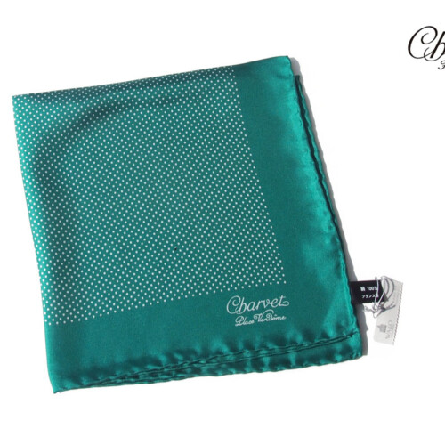 シャルベ｜CHARVET｜ドット柄プリントシルクポケットチーフ｜グリーンイメージ01