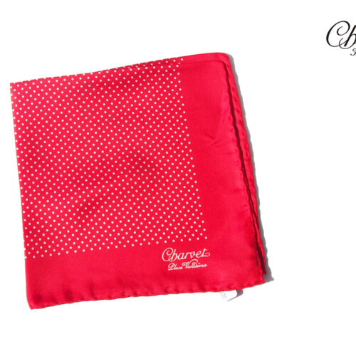 シャルベ｜CHARVET｜ドット柄プリントシルクポケットチーフ｜レッドイメージ01